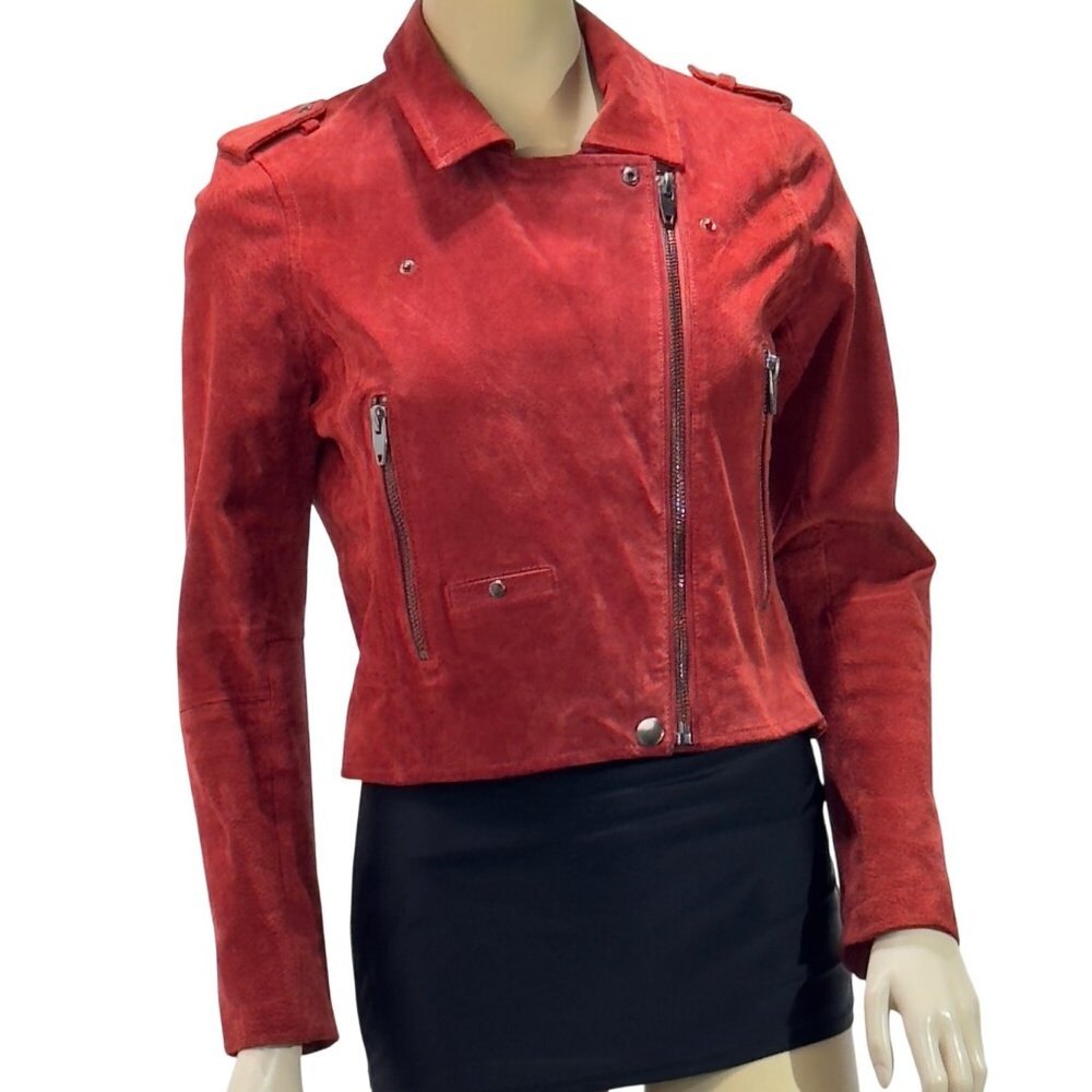 Blank NYC Red Suede Moto Jacket